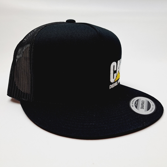 Caterpillar Cat Flat Bill Trucker Mesh Snapback Cap Hat Black Embroidered - Picture 3 of 4